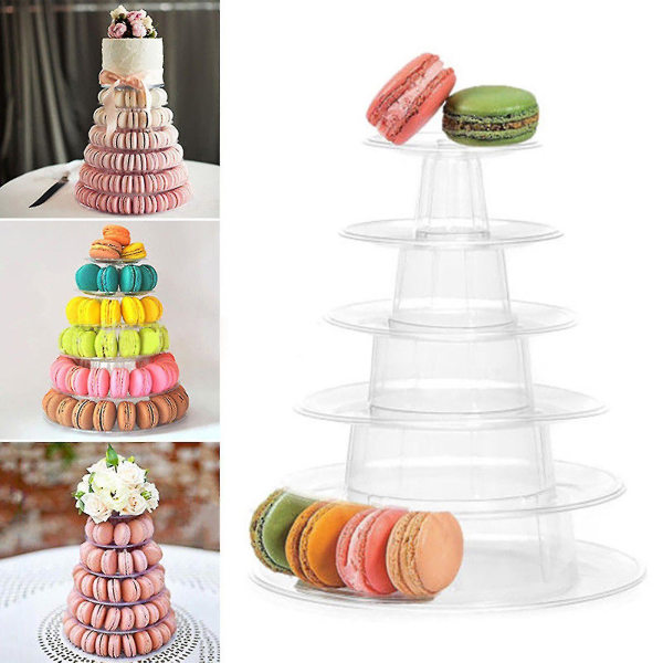 Macaron Cake Display -teline 6-kerroksinen pyöreä muovinen kakkutorniteline