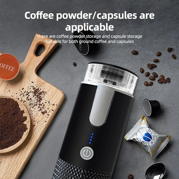 Bärbar elektrisk espressomaskin, 6 oz singelserverings minikaffemaskin med kopp kaffepulver och kapselbehållare, 1200mAh