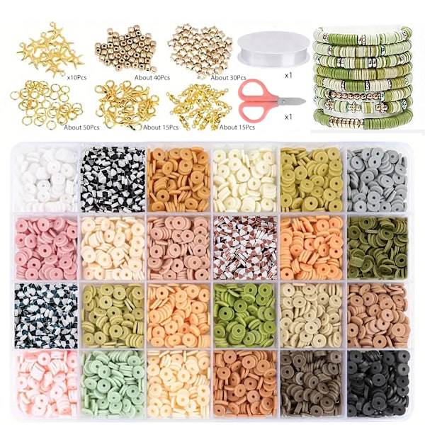 Lerpärlor, 4960 st platta runda distanspärlor, för armband, smyckestillverkningssats, örhängen, gör-det-själv-hantverk, julklapp (24 färger, 6 mm)