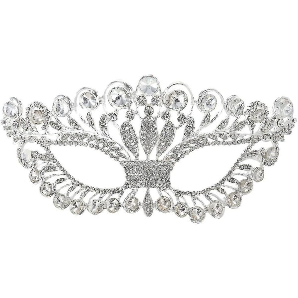 Rhinestone Masquerade Mask Diamond Halv Face Party Mask Kostymrekvisita Kompatibel med Masquerade Bar Party Silver1st