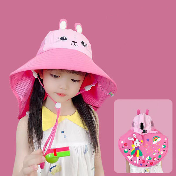 Baby Solhatt Småbarn Solbeskyttelse Dyr Cap Unisex Sommer Bøttehatt Med Hakestropp（6）