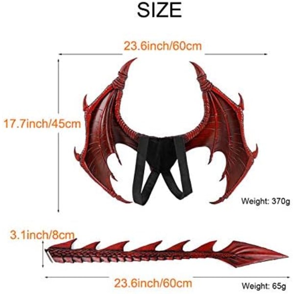 Drakdräkt för barn pojkar flickor, drake vingar svans mask set, Halloween dinosaurie cosplay set för barn