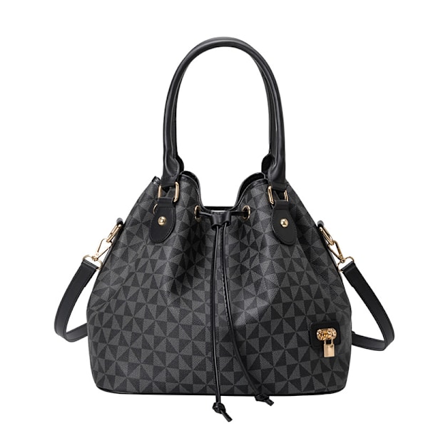 Håndveske for kvinner i PU-lær med topphåndtak, skulderveske, crossbody-veske, luksuriøs tote-veske (svart)