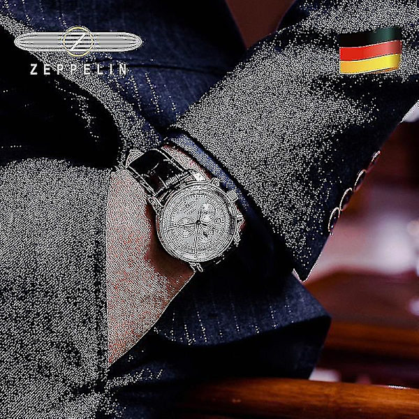 Ny Zeppelin Ur Top Vandtæt Læder Business Casual Quartz Ur Herre Three Eyes Multifunktion Chronograph Ur