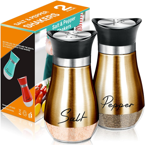 Salt- og pepperbøsse sett, 4 oz glassbunn salt pepper shaker med rustfritt stål lokk for kjøkkenutstyr matlaging bord, bobil, camping