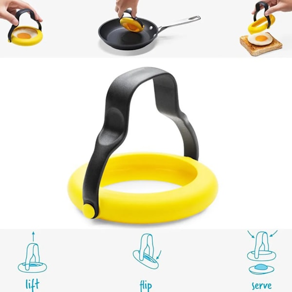 3-i-1 Silikonäggringar, 10 cm, 360° Äggvändare, Non-Stick, Stekt Ägg, Pannkaka, Andra Bakformar