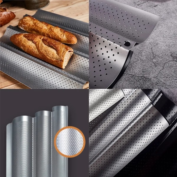 Baguettebakplåt för 2 baguetter, baguettebricka, baguetteform, brödbakningsform, baguettebricka, baktillbehör
