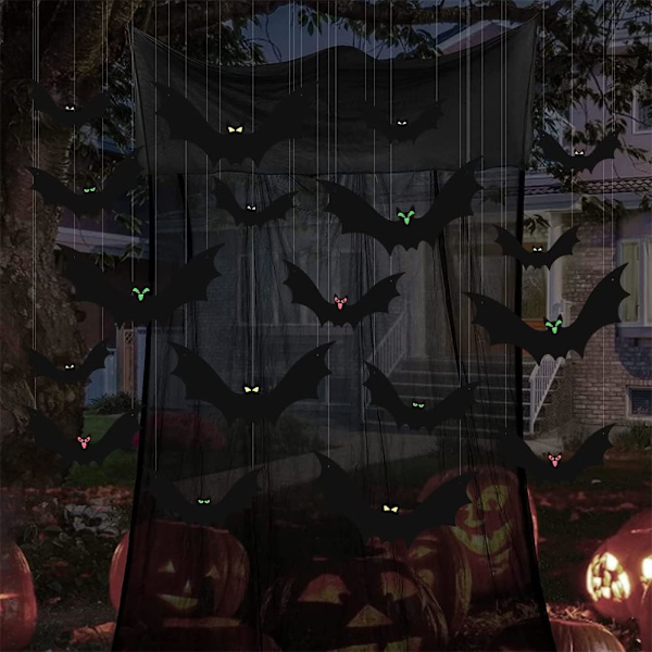 (18 kpl) Ripustettavat lepakot Halloween-koristeet ulkona, suuret lentävät muoviset lepakot ulkokoristeet, ripustettavaksi puuhun, kuistille, pihalle, nurmikolle, sisätiloihin