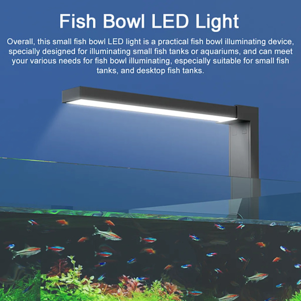 LED-akvarielys, dobbelt-tilstands akvarielampe, berøringskontrol, tre sugekopper fastgjort, til lille akvarium fiskeskål, akvarielys
