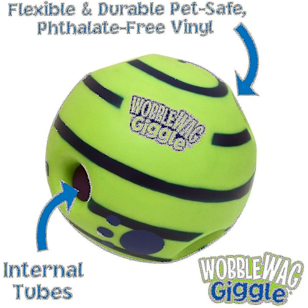 Wobble Wag Giggle Ball, Interaktiivinen koiranlelu, Hauskat kikatusäänet, 14 cm (tyyli 1)