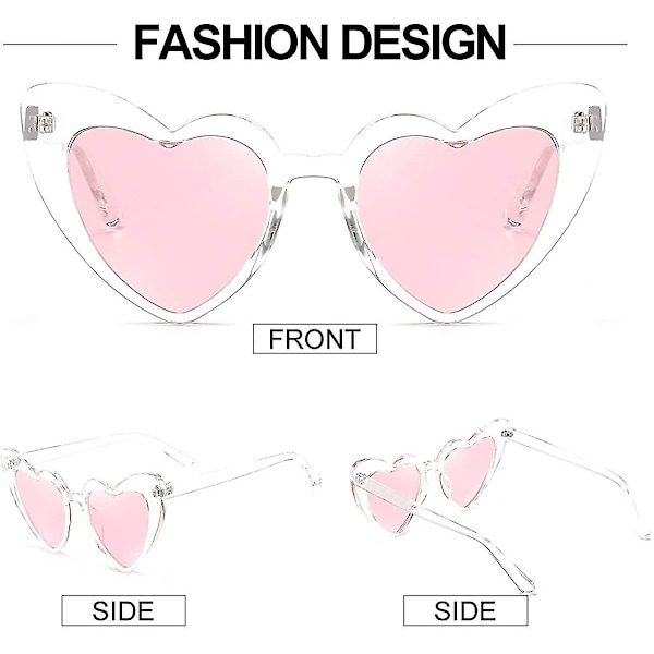 Hjertesolbriller til kvinder Kantløse tynde metalstel Hjerteformede solbriller Uv400（6,5 x 3,5 x 2,5 tommer，Transparente lyserøde solbriller）