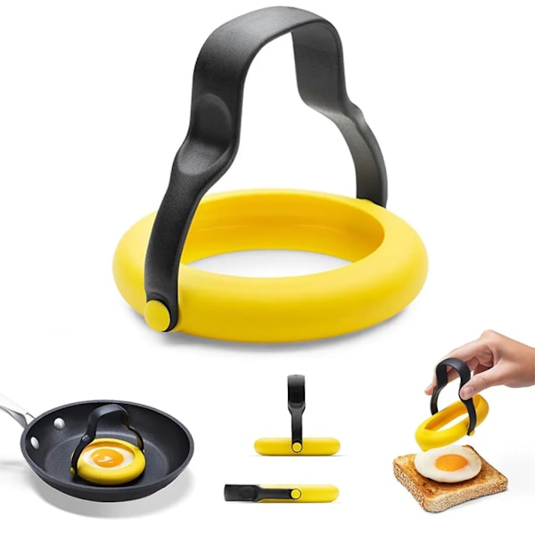 3-i-1 Silikonäggringar, 10 cm, 360° Äggvändare, Non-Stick, Stekt Ägg, Pannkaka, Andra Bakformar
