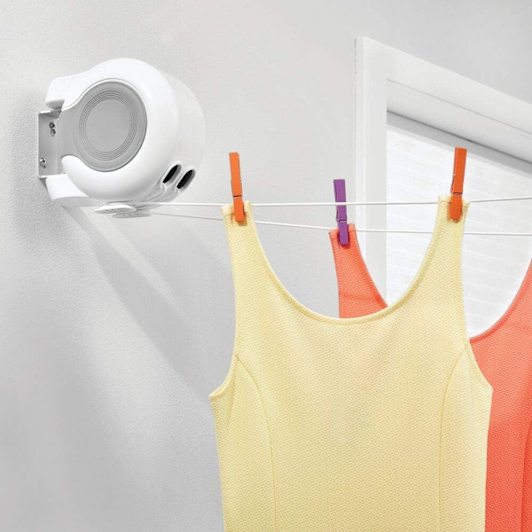 Retractable Clothesline - Seinälle kiinnitettävä muovi- ja metallipyykkinaru sisä- ja ulkokäyttöön - Kylpyhuoneeseen, pyykkitupaan, puutarhaan tai matkalle