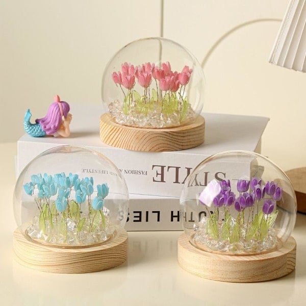 Tulip Lampe Blomst Natlys - DIY Sød Simulation LED Lys 20 Blomster Bordlamper Skrivebord Soveværelse Dekoration Håndlavede Lys Gave