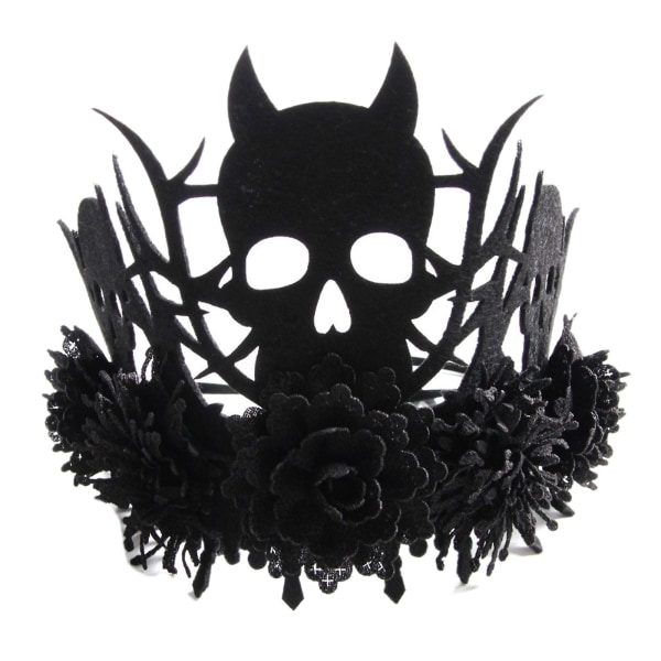 Demon Skull Blomster Hårprydnad Döds Häxa Svart Halloween Hårband Hårprydnad