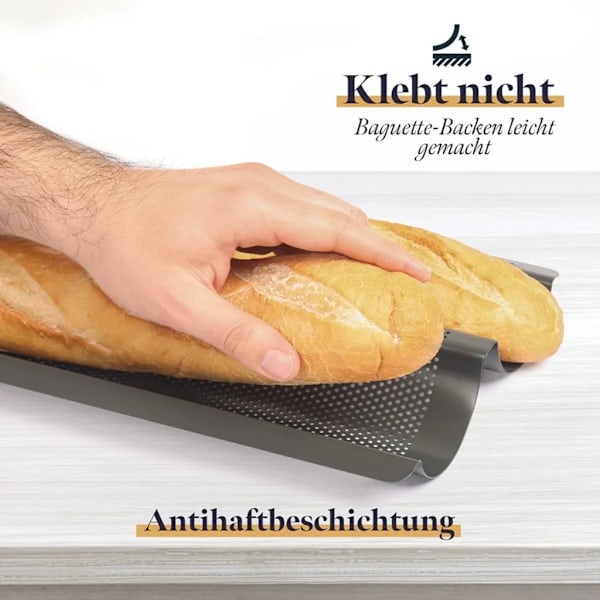 Baguettebakplåt för 2 baguetter, baguettebricka, baguetteform, brödbakningsform, baguettebricka, baktillbehör