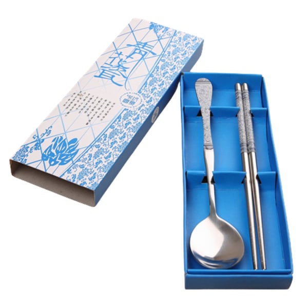 Chopsticks and Spoon Set with Non-Slip Design Long Handle Metal for Daily Life（Celadon）