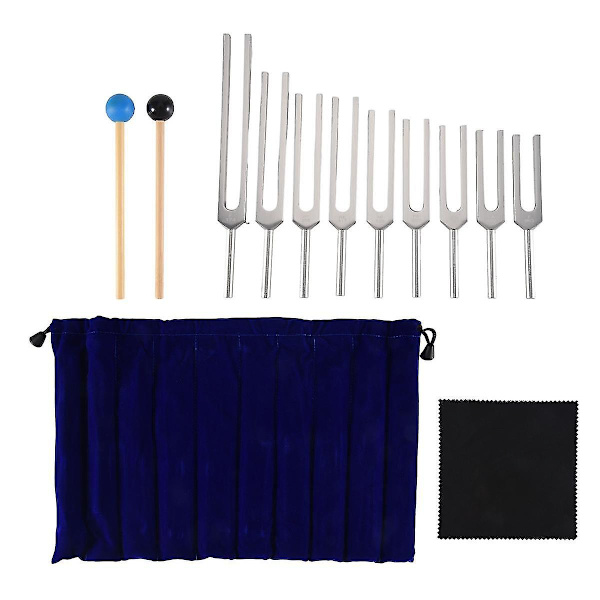 Set - 9 äänihaarukkaa parantamaan chakraa, ääniterapiaa, pitämään kehon, mielen ja hengen täydellisinä (hopeaa)