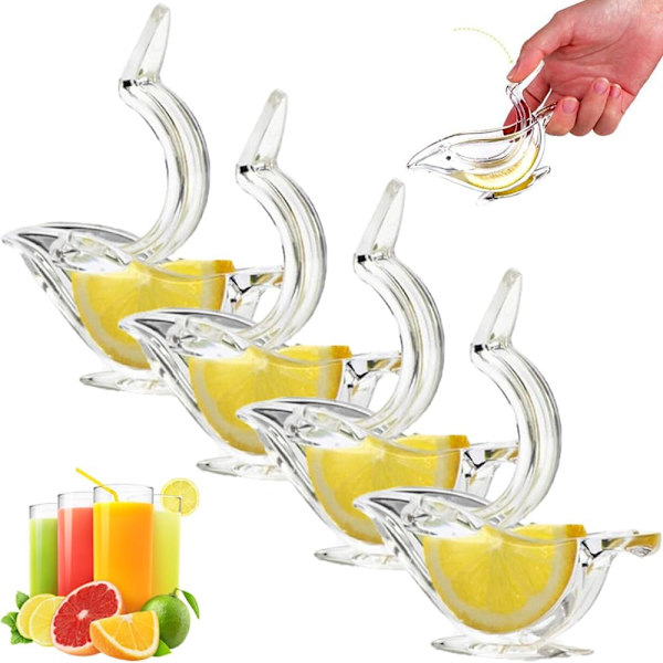 Manuel citronpresser, 4-pakke akryl manuel citron skivepresse fugl bærbar transparent frugtpresser
