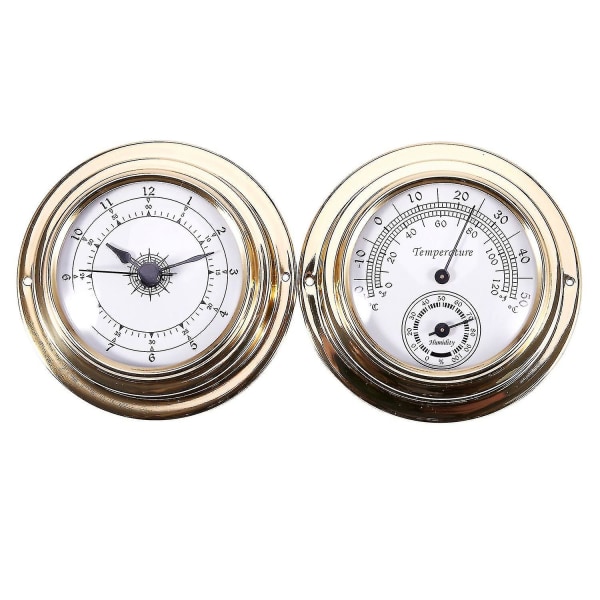 Termometer Hygrometer Barometer Ure Ure 2 Hele Sæt Meter（Guld）