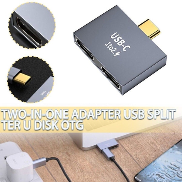 Ny typ-C splitter USB C hane till dubbel USB C hona laddare Conventer Adapter c