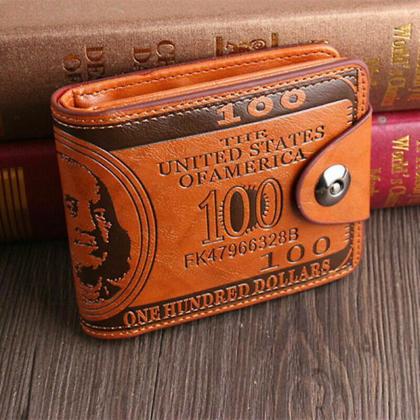 Herr US 100 Dollar Bill Läder Bifold Card Photo Holder Plånbok Handväska Handväska (Med spänne-svart)