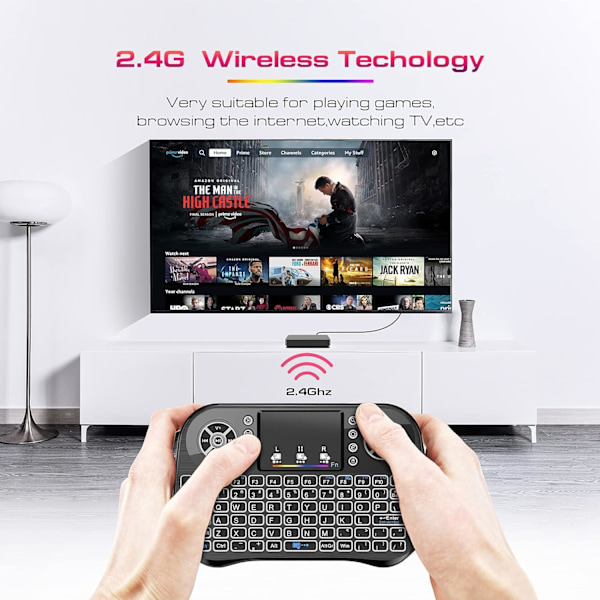 Mini trådløst tastatur med berøringsplate musekombo, 7 farger RGB bakgrunnsbelyst, for Android TV Box, Smart TV, Pad, PC, HTPC, nettbrett og Windows OS