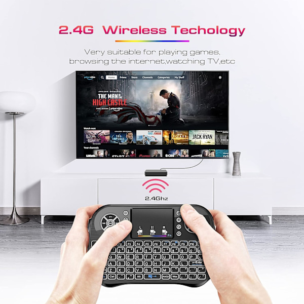 Mini trådløst tastatur med touchpad-musekombination, 7 farver RGB-baggrundsbelysning, til Android TV Box, Smart TV, Pad, PC, HTPC, Tablet og Windows OS