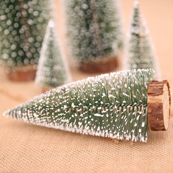 Miniatyr Julgranar Snöfrost Sisalträd Skrivbords Mini Tallträd Flaskborsteträd för Julfest Heminredning
