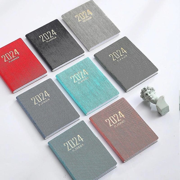 2024 2024 A7 Mini Pocket Notebook 365 Days Notepad Dagbok Notatbok Dag Uke Måned Planlegger Kontor Skole Skrivesaker[HSfF]（A7，Sort）