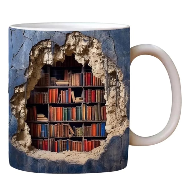 Mugg kaffekopp, 3D bokhylla mugg, bokmugg, bibliotekshyllmugg, multifunktionsmugg, en present till läsare, älskare winterbeauy