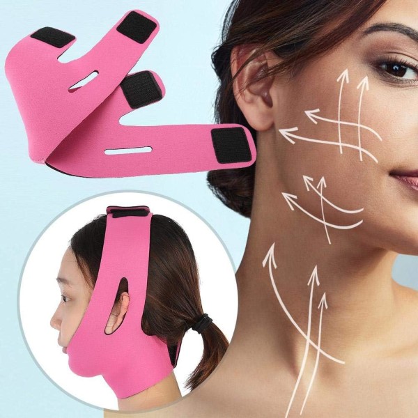 Ansiktsbantningslyftbälte V-bälte dubbelhaklyftbälte Face Shaping Mask (rosa)