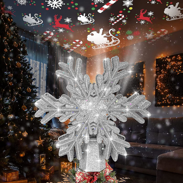 Christmas Tree Topper - Snowflake Christmas Tree Topper Upplyst med 3d roterande snöflingor - Led
