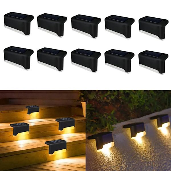 10-pack LED solcellslampor staketlampor vägglampor trädgårdslampor utomhus trapplampor, solcellsstaketlampa svart - varmt ljus