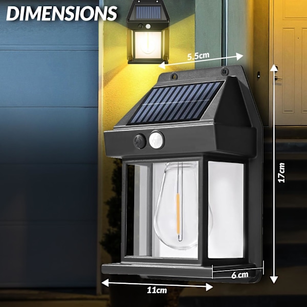 Solcelle Vegglamper Utendørs [2-pakning] Skumring til Daggry Solcelle Bevegelseslamper Utendørs, Vanntette, 3 Lysmoduser, Veggmonterte Lysarmaturer
