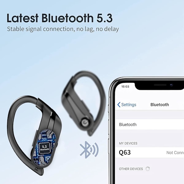 Trådlösa öronsnäckor 72H hörlurar med mikrofon över örat Bluetooth 5.3 USB-C snabbladdning, knappkontroll, IPX7 vattentäta hörlurar för iPhone Android