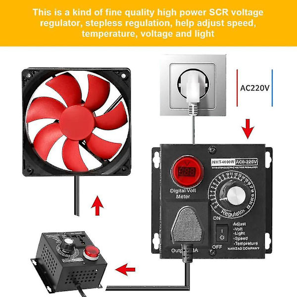 Industriell klasse 4000w 220v Scr spenningskontroller variabel hastighetskontroller (EU-plugg)