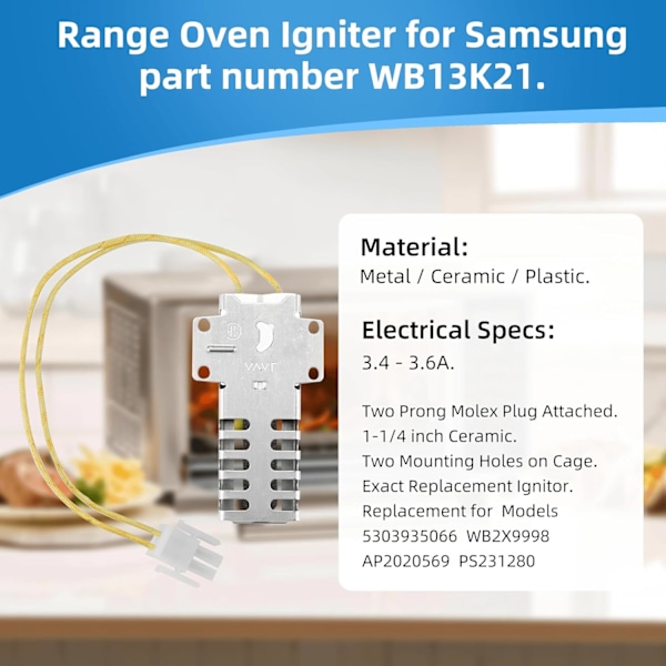 WB13K21 Gas Komfur Ovn Tænder Udskiftning til GE Kenmore Hotpoint WB13K12 WB13K13 WB13K14, erstatter 5303935066 WB2X9998 AP2020569 PS231280 EAP231280