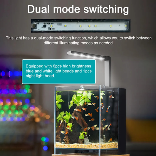 LED-akvarielys, dobbelt-tilstands akvarielampe, berøringskontrol, tre sugekopper fastgjort, til lille akvarium fiskeskål, akvarielys
