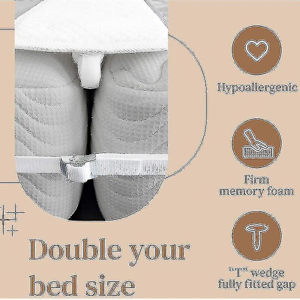 20 cm Bed Bridge Madrass Connector För att göra två enkelsängar till King Wedge Madrass med Madrassrem för Gästvardagsrummet