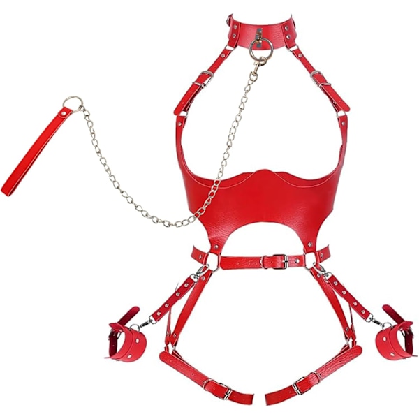 Sex Bondage BDSM Kit Begrensninger Sett, Justerbar Begrensningssele Sett med Leash Håndjern og Midje Garter Belte Full Body Sele