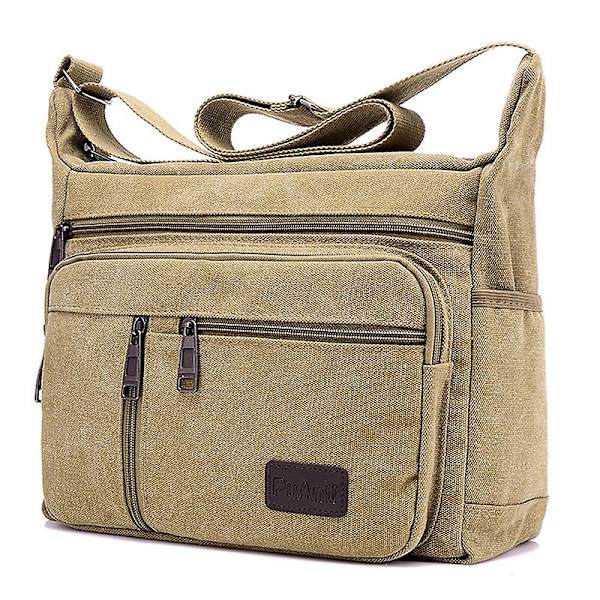 Suurikapasiteettinen Canvas Simple Version -olkalaukku casual bisneslaukku miehille (one size, khaki)