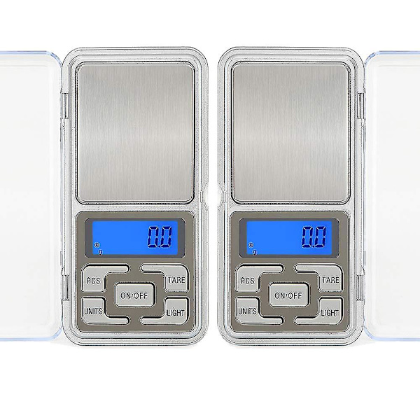 2 st digitalvåg, fickvåg, LED-bakgrundsbelyst display, 500 g-0,01 g för kök, smycken, te, kaffe (silver)