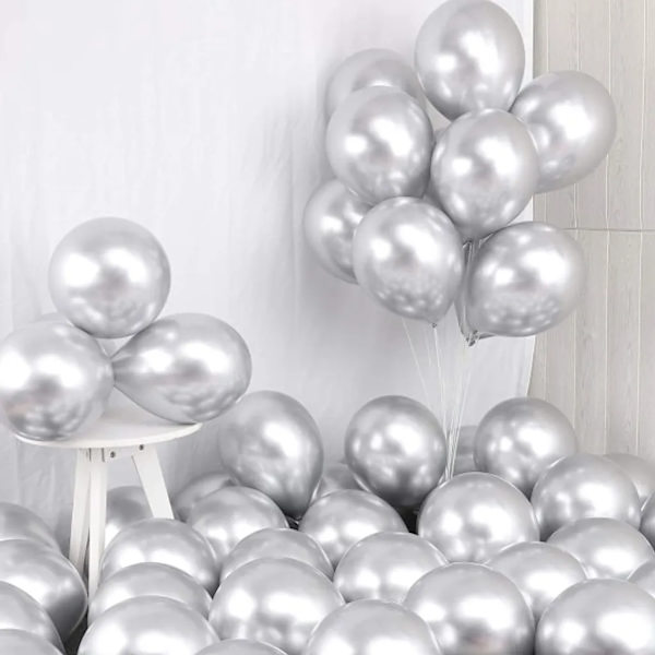 Skinnende metalliske balloner, 50 balloner sølv