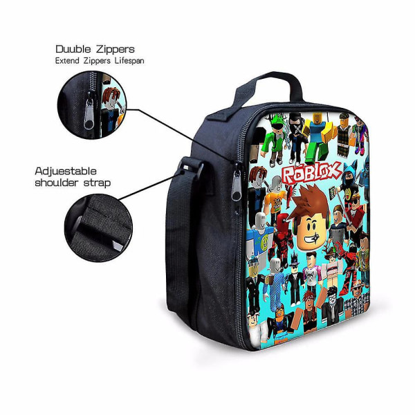 Roblox barnisolerad matlådepåse för pojkar och flickor, matlåda är perfekt för picknickskola（F）