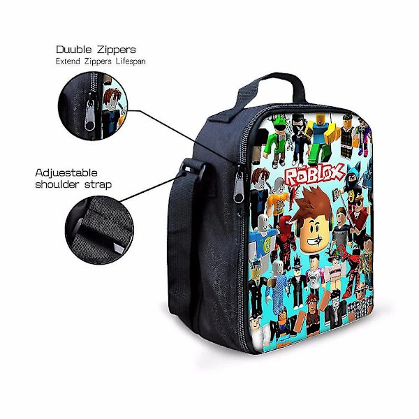 Roblox børneisoleret madkassepose til drenge og piger, madkasse er perfekt til picnicskole（F）