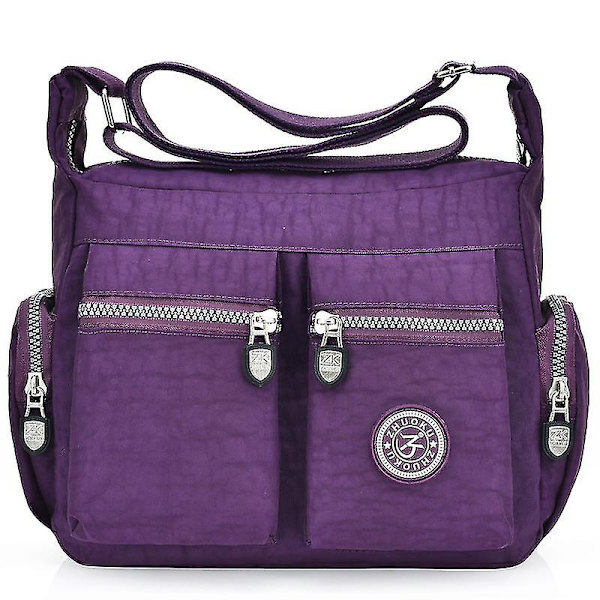 Vasket nylontaske Canvas Dametaske Single Shoulder Crossbody Håndtaske Taske（Lilla）