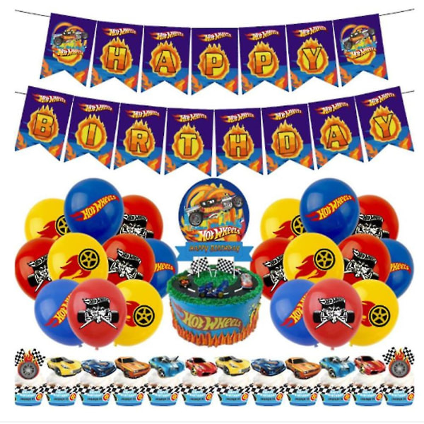 Hot Wheels Tema Födelsedagsfest Dekor Banner Cake Cupcake Toppers Ballonger Kit