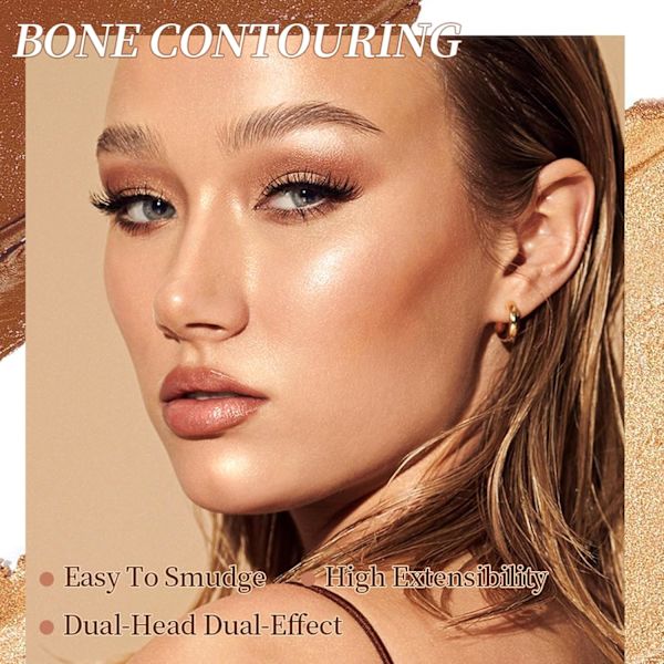 Concealer, dobbeltsidig konturstift, tredimensjonal ansiktslysende highlighter-stift, perleaktig naturlig skyggestift
