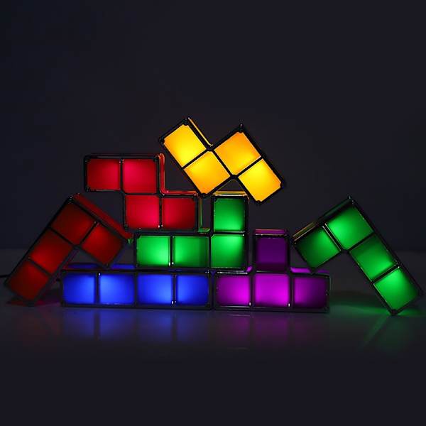 Tangram stablebart nattlys, led 7 farger induksjonssammenlåsende skrivebordslampe 3d gjør-det-selv magiske blokker Puslespill leketøy for barn tenåringer Soverom hjemmeinnredning Ideell